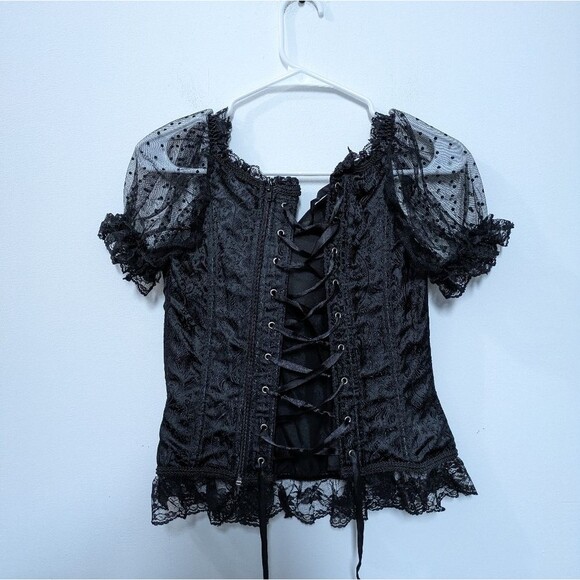 Vaacodor Black Corset With Lace Sleeves, Adjustable, Women's 2XL - Picture 8 of 13